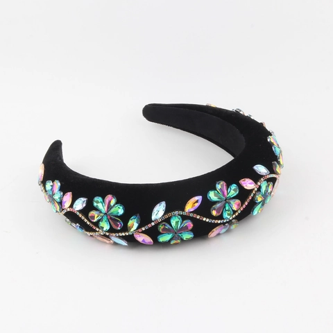 Elegant Wide Padded Velvet Rhinestone Floral Headband Retro High Top Sponge Hair Hoop Fashion Hair Accessories For Women Party