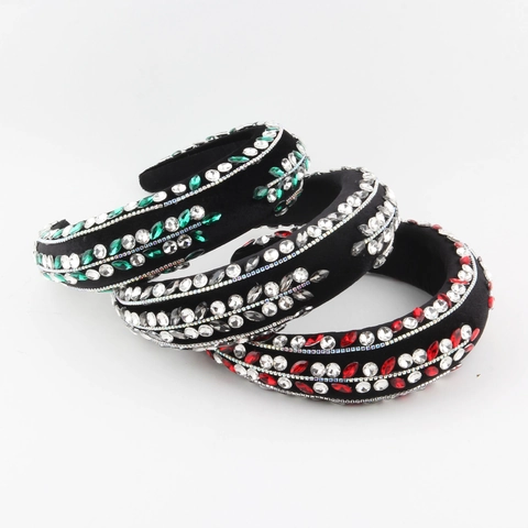 Diadema Acolchada Barroca con Strass para Mujer Vintage Terciopelo Banda de Pelo Gruesa Elegante Accesorios de Pelo de Cristal para Boda