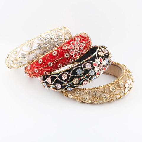 Vintage Baroque Wide Padded Headband For Women Velvet Rhinestone Crystal Flower Hair Band Luxury Banquet Hair Accessories