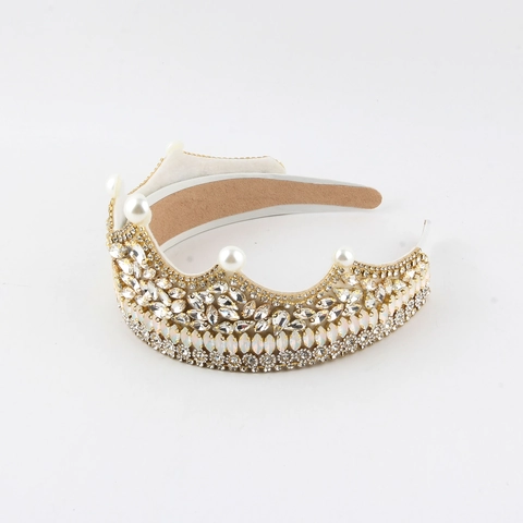 Cerchietto a Corona di Lusso con Strass e Finte Künstliche Perle Imbottito in Spugna Tiara Barocca per Festa di Compleanno Donna Bambina
