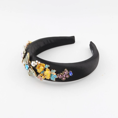 Cerchietto Barocco Vintage Fiore Farfalla Strass Perla Artificial Raso Accessori Capelli Lusso Per Donna