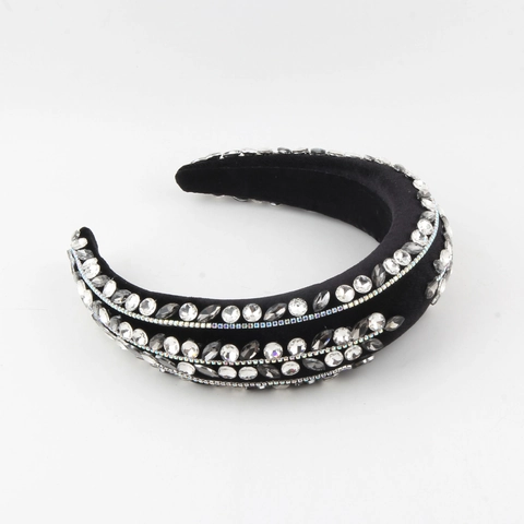 Diadema Acolchada Barroca con Strass para Mujer Vintage Terciopelo Banda de Pelo Gruesa Elegante Accesorios de Pelo de Cristal para Boda