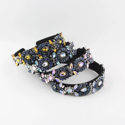 Cerchietto Largo con Strass Barocco Lusso Cristallo Fiore Fascia per Capelli Vintage Decorato Accessorio Capelli Donna Festa