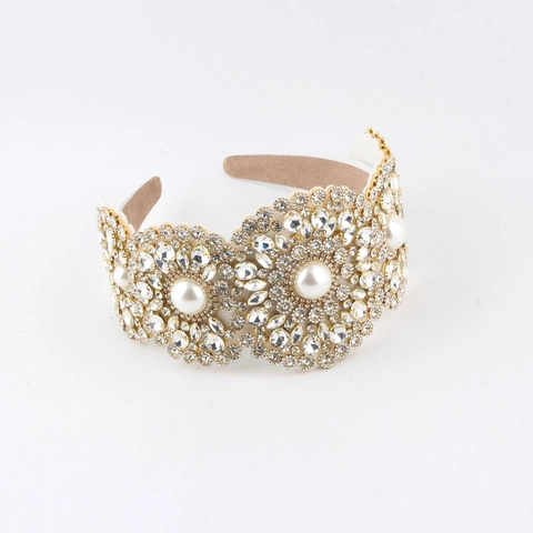 Cerchietto Barocco con Strass Velluto Fascia Larga Künstliche Perle Sintetiche Artigianato Pesante Accessori Capelli Matrimonio Donna