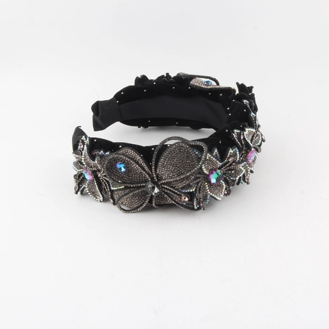Vintage Luxus Samt Breiter Haarreif Für Damen Strass Blume Schmetterling Haar Reif Retro Party Haarschmuck
