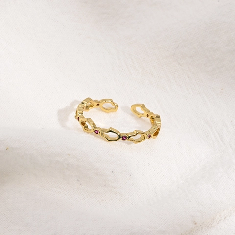 Vintage 14K Gold Plated Copper Open Ring Geometric Zirconia Evil Eye Hamsa Hand Adjustable Finger Ring Fashion Jewelry For Women