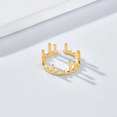 14K Vergoldeter Kupfer Geschmolzene Lava Tropfen Krone Offener Ring Für Damen Verstellbar Flüssigmetall-Stil Mode Schmuck Ring Geschenk