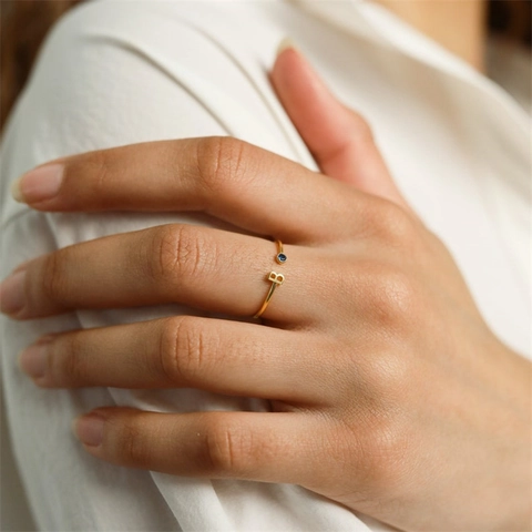Personalized Initial Letter Open Ring Gold Plated Copper Colorful Zircon Adjustable Band Jewelry For Women Birthday Gift