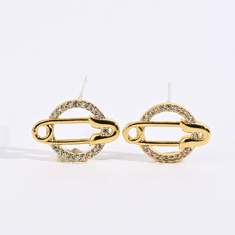 Geometrische Veiligheidsspeld Oorknopjes 14K Verguld Messing Zirkonia Cirkel Oorbellen Voor Dames Trendy Sieraden
