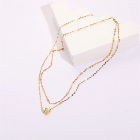 Doppellagige Herz Initial A Zirkonia Anhänger Halskette Für Damen 18K Vergoldetes Kupfer Initial Schlüsselbein Kette Schmuck