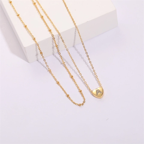 Doppellagige Herz Initial A Zirkonia Anhänger Halskette Für Damen 18K Vergoldetes Kupfer Initial Schlüsselbein Kette Schmuck