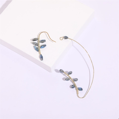 Boucles d'oreilles Pendantes Forme de Feuille en Fil de Cuivre Tissé avec Perles de Verre Style Forêt Plaquées Or 14K Femme