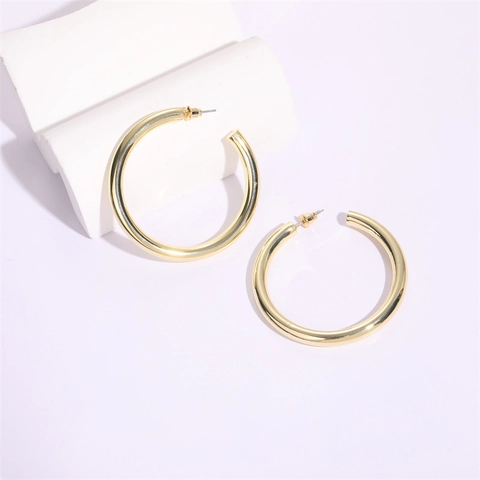Vintage 14K Gold Plated Copper C-Shaped Hoop Earrings For Women Exaggerated Geometric Twist Woven Round Circle Stud Earrings Jewelry