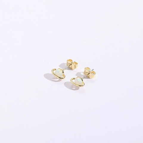 Boucles d'Oreilles Clous Planète Saturne Exquises Avec Opale Artificielle Et Zirconia Cuivre Électroplaqué Boucles d'Oreilles Célestes Bijoux Femme