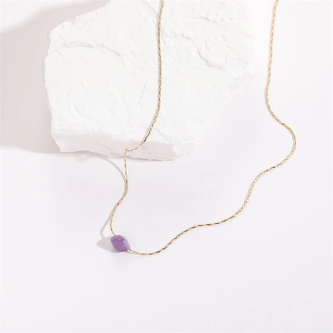Collar De Colgante De Piedra Natural Cristal Amatista Cuarzo Rosa Cobre Chapado En Oro Joyería Geométrica Irregular Minimalista Para Mujer
