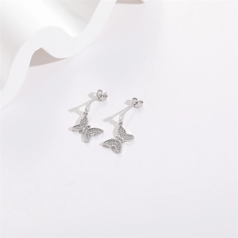 14K Vergulde Koperen Vlinder Zirconia Oorknopjes Met 925 Sterling Zilver Stift Elegante Sieraden Voor Vrouwen