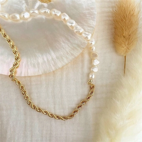 Edelstahl Seilkette Patchwork Süßwasserperle Halskette Barockperle Choker Für Damen Vergoldet Mode Schmuck