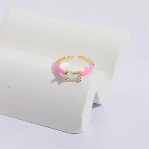 Anillo Abierto de Cobre Chapado en Oro de 14K Zircón Rectangular Esmalte Ajustable Colorido Joyería de Moda para Mujer
