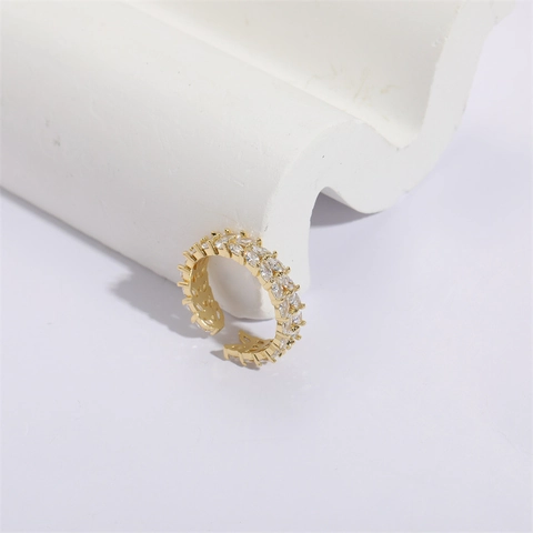 14K Vergoldeter Kupfer Zirkonia Offener Ring Schmetterling Blume Blatt Geometrischer Verstellbarer Ring Für Damen Schmuck