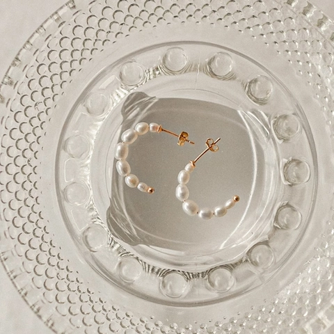 Französisch Vintage C-Form Süßwasserperlen Ohrringe Mit Silber Ohrstecker Stift Gold Plattiert Kupfer Damen Schmuck