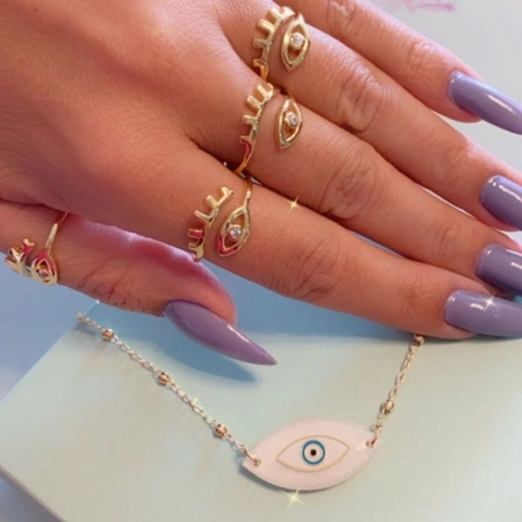14K Vergoldeter Kupfer Evil Eye Offener Verstellbarer Ring Für Damen Minimalistischer Zirkonia Wimpern Fingerring Modeschmuck