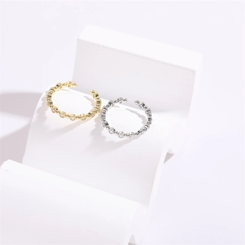 Geometrischer Zirkonia Offener Ring Für Damen Minimalistisch Kupfer 14K Gold Beschichtet Verstellbarer Fingerring Mode Schmuck