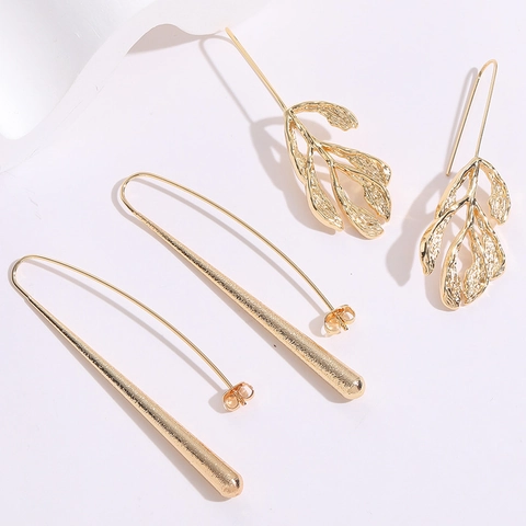 Minimalistische Vergoldete Kupfer Ohrhänger Für Damen Vintage Gehämmerte Blatt Wassertropfen Lange Ohrringe Mode Schmuck Geschenk