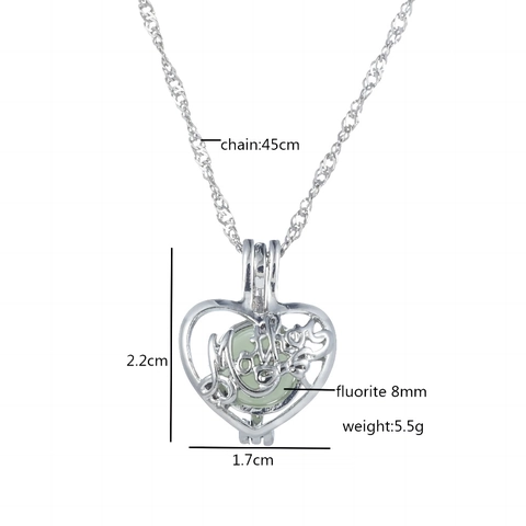 Luminous Heart Hollow Pendant Necklace For Women Alloy Mother Letter Silver Plated Glowing In The Dark Mother's Day Jewelry Gift