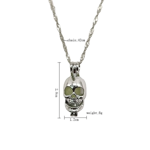 Luminous Skull Pendant Necklace Glow In The Dark Alloy Hollow Skull Gothic Punk Jewelry Halloween Accessory For Women Men
