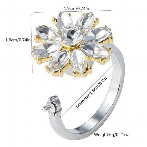 Rotating Snowflake Flower Open Rings For Women Alloy Rhinestone Faux Artificial Pearl Adjustable Fidget Ring Sparkling Christmas Jewelry Gift