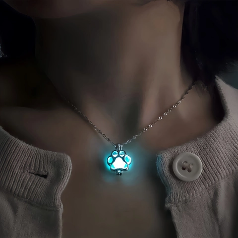 Halloween Leuchtende Pfote Anhänger Halskette Im Dunkeln Leuchten Hohl Tier Fußabdruck Legierung Wasserwellenkette Schmuck Für Damen Herren
