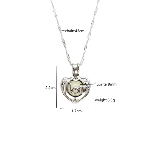 Collana Con Ciondolo A Cuore Luminoso Mom Lega Argento Pietra Fluorescente Gioielli Che Splendono Al Buio Regalo Festa Della Mamma