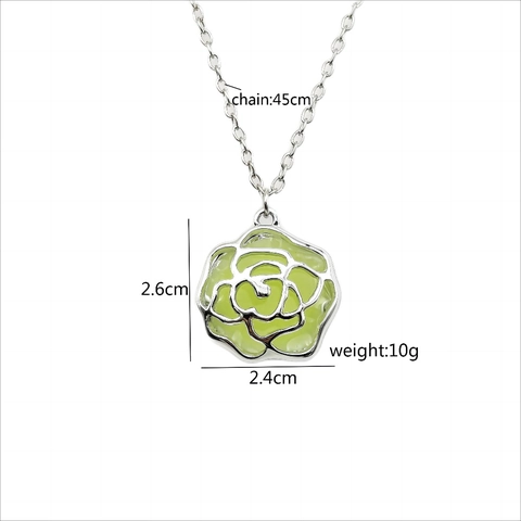 Leuchtende Rosen Anhänger Halskette Leuchtet Im Dunkeln Legierung Emaille Hohl Blume Schmuck Für Damen Valentinstag Geschenk