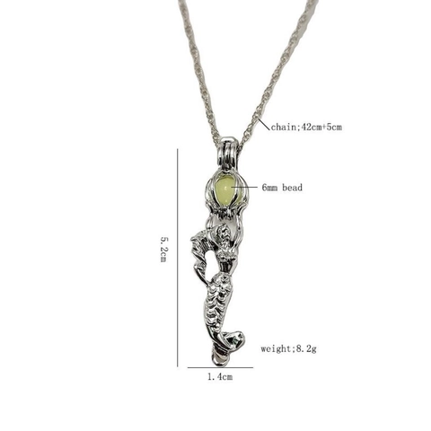 Luminous Mermaid Pendant Necklace For Women Alloy Luminous Stone Hollow Mermaid Jewelry Silver Color Glowing Necklace