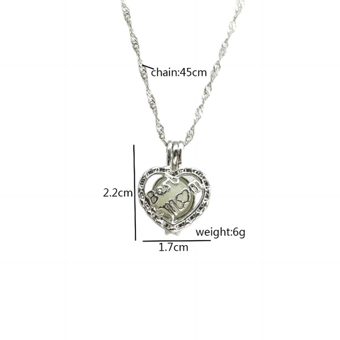 Hollow Heart Luminous Pendant Necklace Silver Plated Alloy Best Mom Letter Glowing Stone Fashion Jewelry Mothers Day Gift