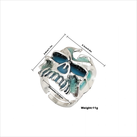 Punk Gothic Leuchtender Skelett Ring Legierung Verstellbar Altsilber Im Dunkeln Leuchtend Totenkopf Ring Halloween Schmuck