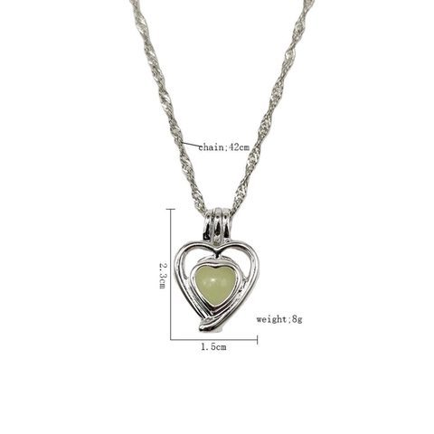 Collier Pendentif Coeur Lumineux en Alliage Cage Creuse Brille Dans Le Noir Pierre Coeur Charme Ras Du Cou Bijoux Saint-Valentin