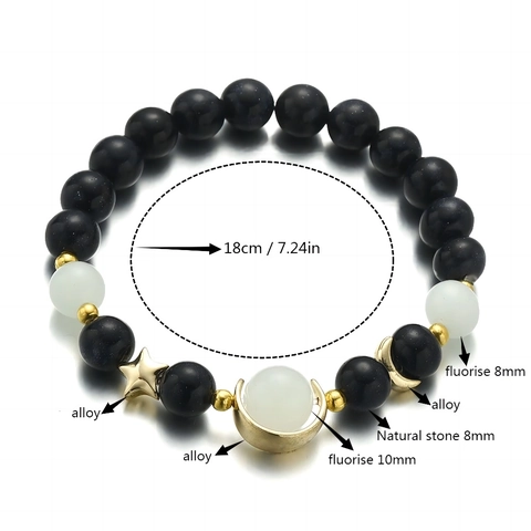 Pulsera de Cuentas Luminosas Cielo Estrellado Brilla en la Oscuridad Piedra de Arena Azul Aleación Estrella Luna Pulsera de Cuentas Hecha a Mano Joyería