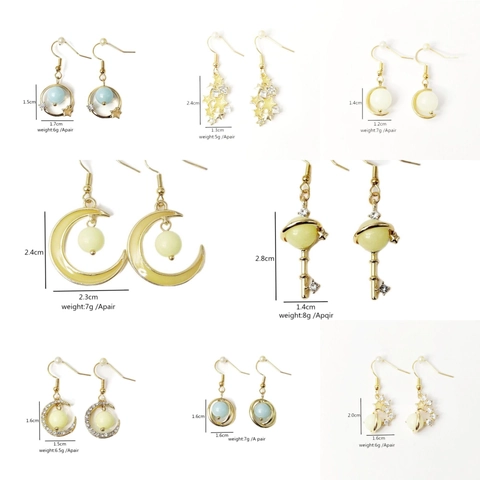 Luminous Star Moon Planet Key Alloy Rhinestone Hook Earrings Glow In The Dark Gold Plated Astronomy Jewelry For Women