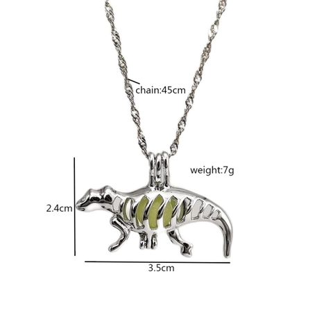 Luminous Dinosaur Skeleton Pendant Necklace For Women Men Hollow Alloy Glow In The Dark Halloween Party Jewelry Gift