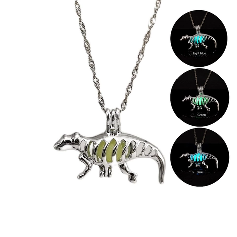 Luminous Dinosaur Skeleton Pendant Necklace For Women Men Hollow Alloy Glow In The Dark Halloween Party Jewelry Gift