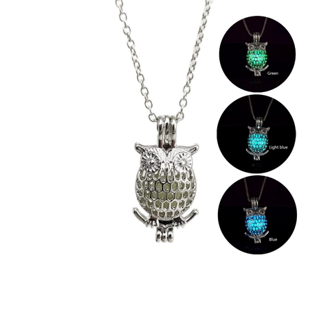Hollow Owl Luminous Pendant Necklace Glow In The Dark Alloy Animal Necklace For Unisex Halloween Jewelry Gift