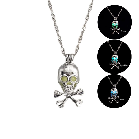 Gothic Legering Schedel Hanger Halsketting Lichtgevende Ogen Verzilverd Halloween Sieraden Voor Dames Heren Minimalistisch Cadeau