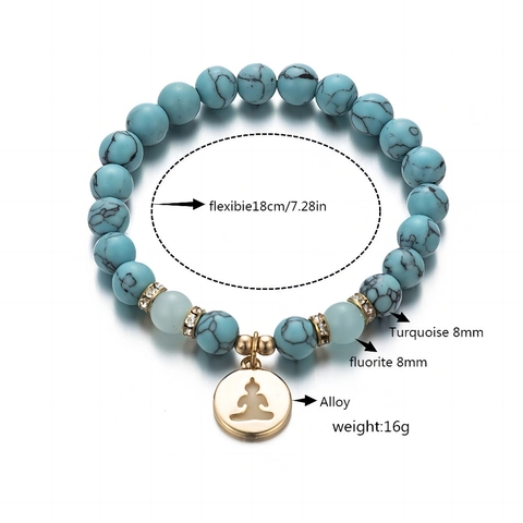 Luminous Buddha Silhouette Pendant Bead Bracelet Glow In The Dark Turquoise Marble Energy Yoga Meditation Alloy Jewelry