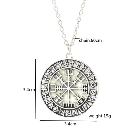 Wikinger Nordische Rune Vegvisir Kompass Leuchtende Anhänger Halskette Antik Silber Legierung Retro Pirat Odin Symbol Schmuck Für Herren