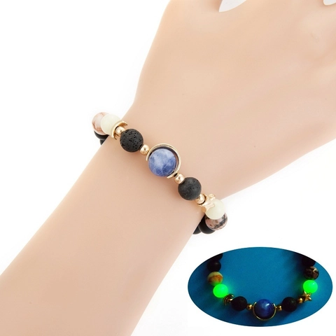 Leuchtendes Sternenhimmel Perlenarmband Legierung Naturstein Lava Rock Galaxie Mond Stern Charm Armband Für Damen Herren Schmuck