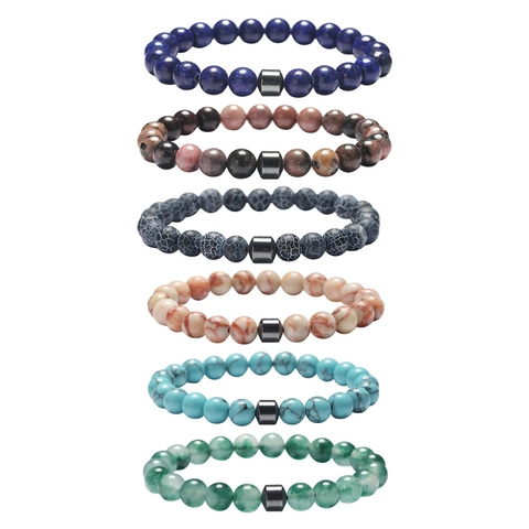 Natural Stone Beaded Bracelet For Men Women Tiger Eye Turquoise Lava Rock Elastic Healing Energy Bracelet Jewelry Gift