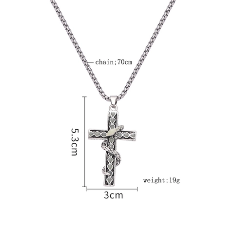 Collier Pendentif Croix Serpent Lumineux Hip Hop Punk Vintage Acier Inoxydable Alliage Chaîne en Cuir Pour Homme Femme Bijoux