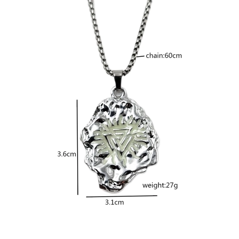 Vintage Nordic Viking Luminous Totem Pendant Necklace Alloy Glowing In Dark Valknut Triangle Geometric Jewelry For Men