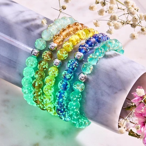 Luminous Lampwork Glass Beaded Bracelet Glow In The Dark Starry Sky Gold Sand Healing Crystal Bracelet For Women Men